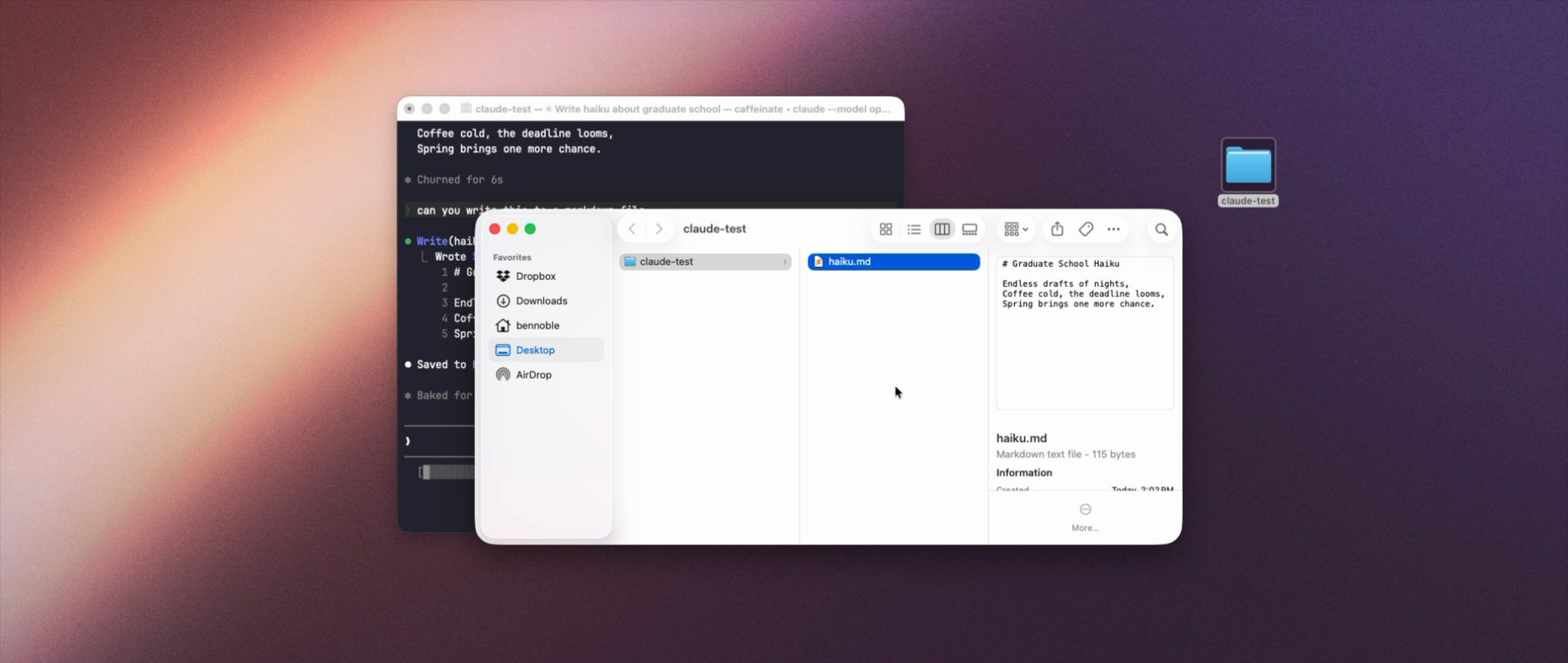 Finder showing haiku.md in a folder