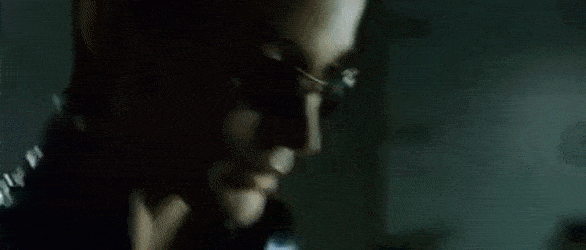 Trinity using the terminal in The Matrix