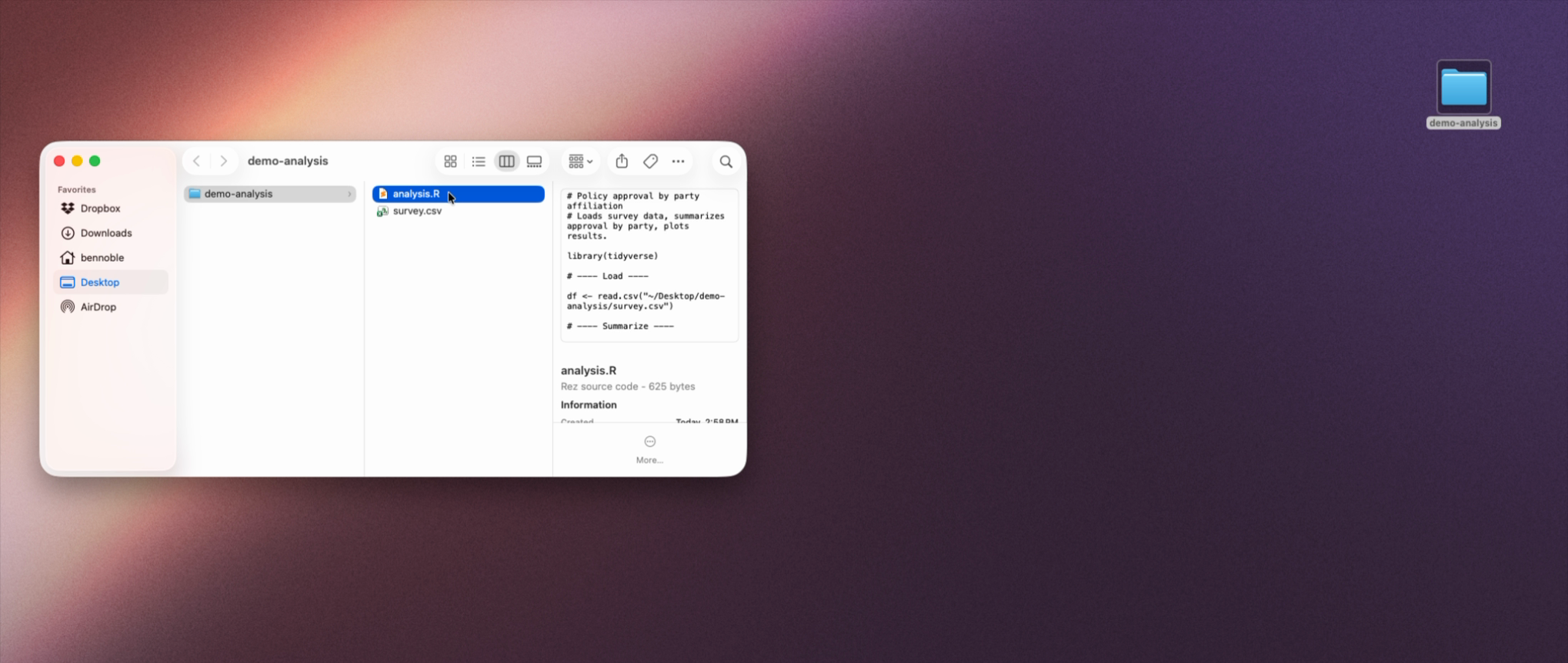 R script and survey.csv open side by side