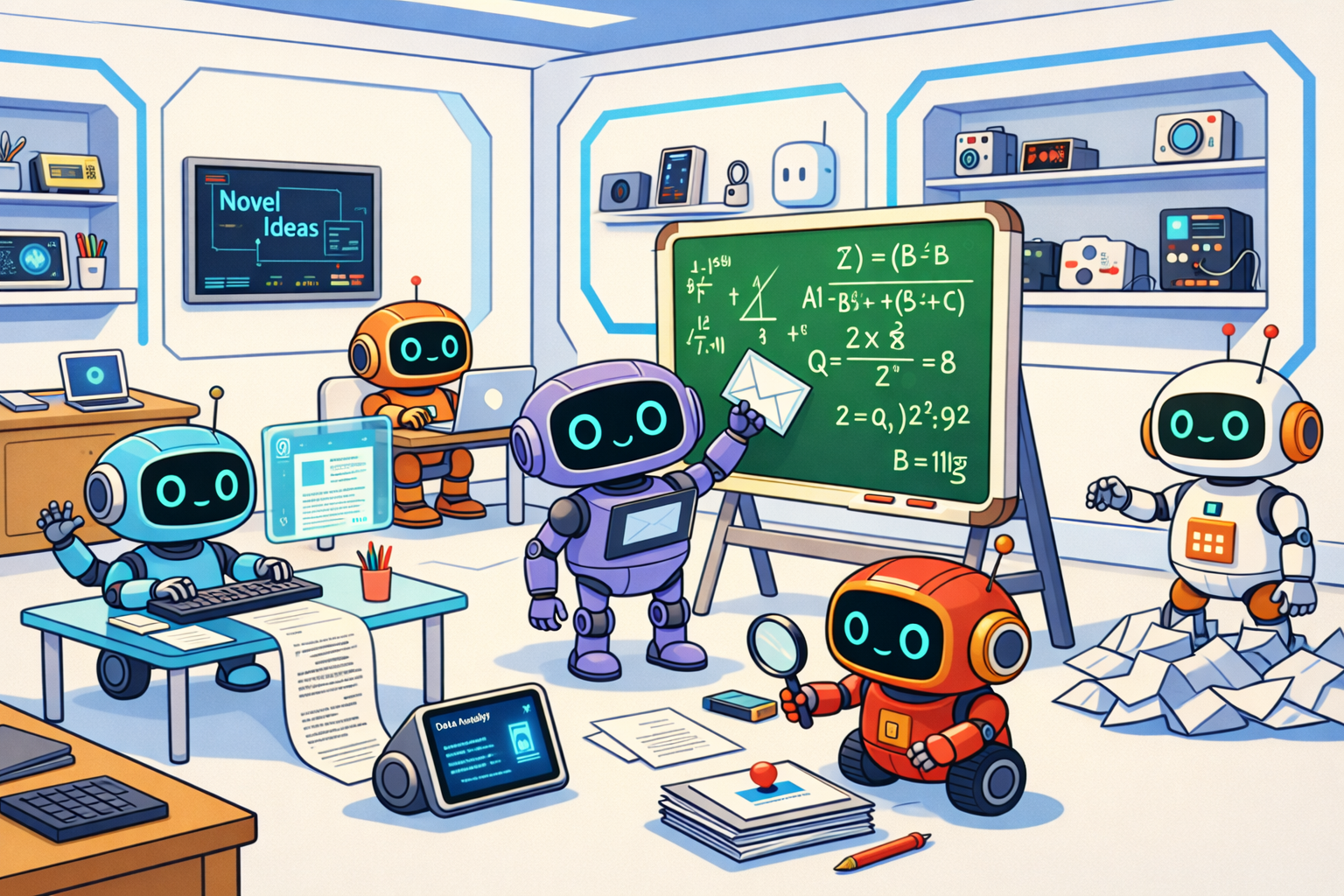 Stylized illustration of a human and a robot collaborating