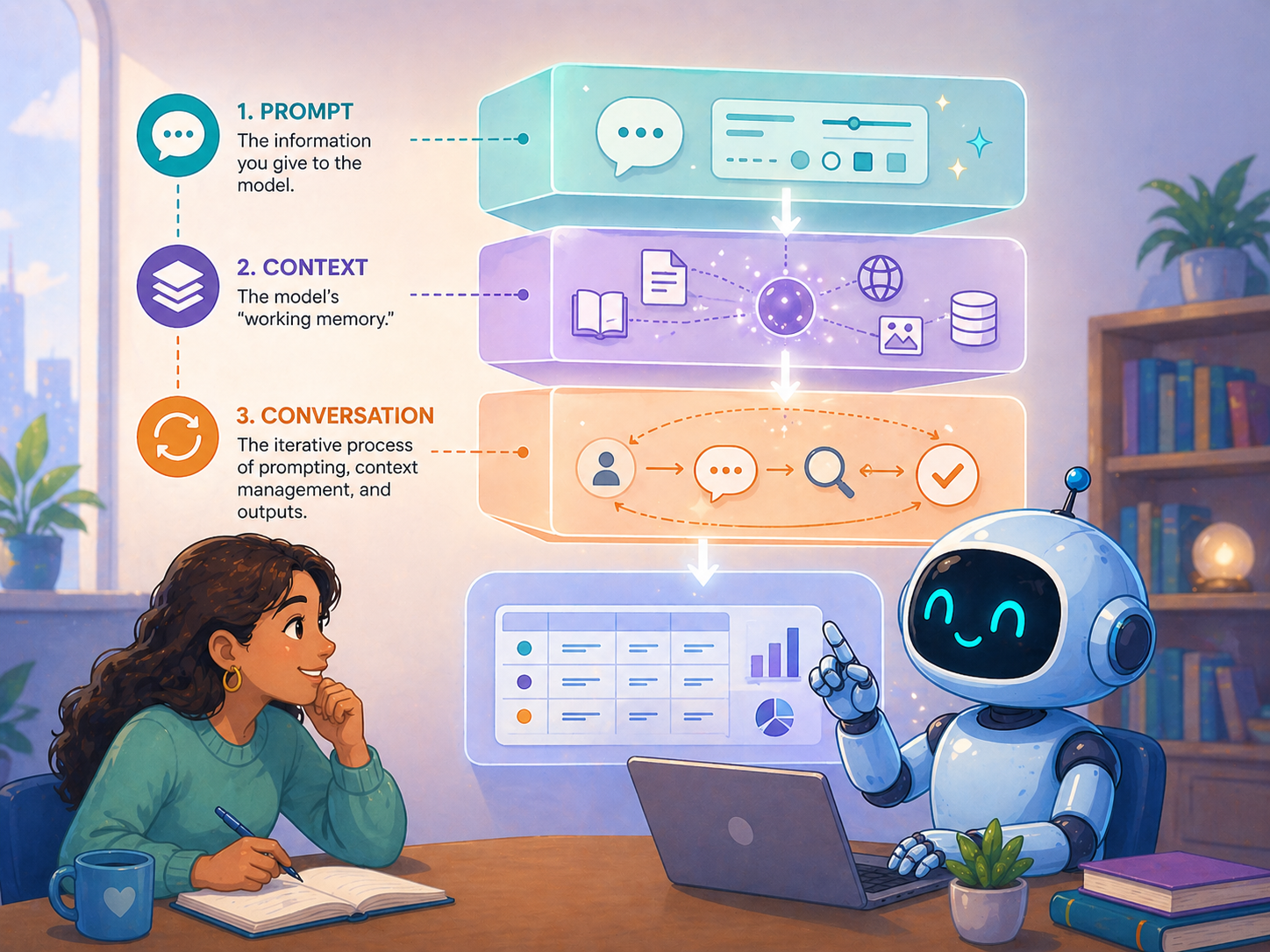Diagram of prompting, context, and conversation
